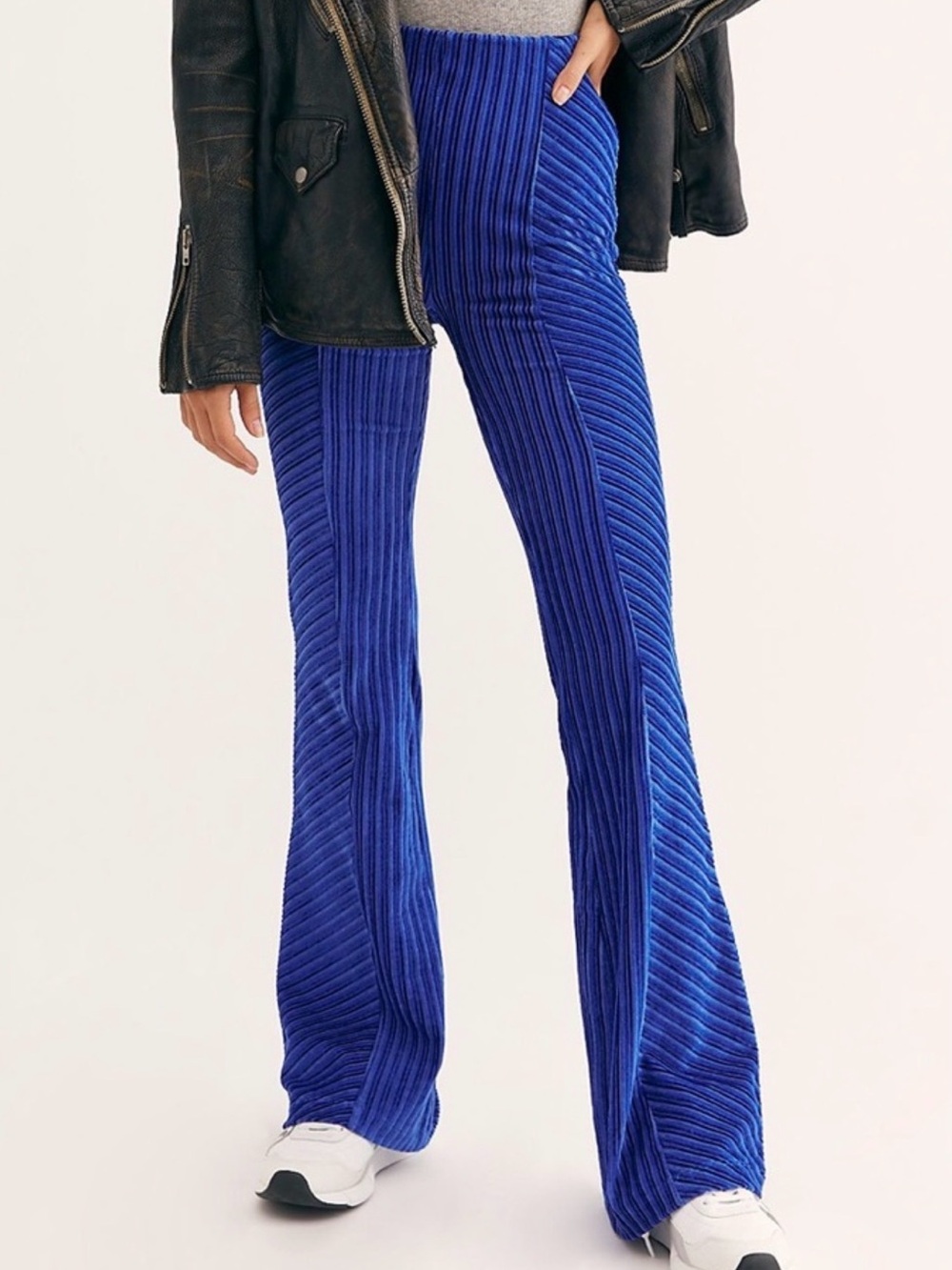 Free People Slim Pull-On Velvet Flare Pants Cobalt Blue Size Small